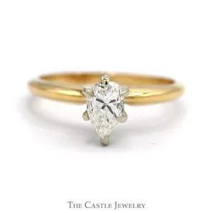 1/2ct Pear Cut Diamond Solitaire Engagement Ring in 14k Yellow Gold 6 Prong Mounting