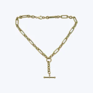 14K Yellow Gold Geometric T-Bar Necklace