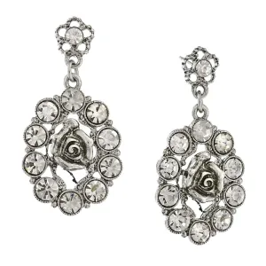 1928 Bridal Crystal Oval Flower Drop Earrings