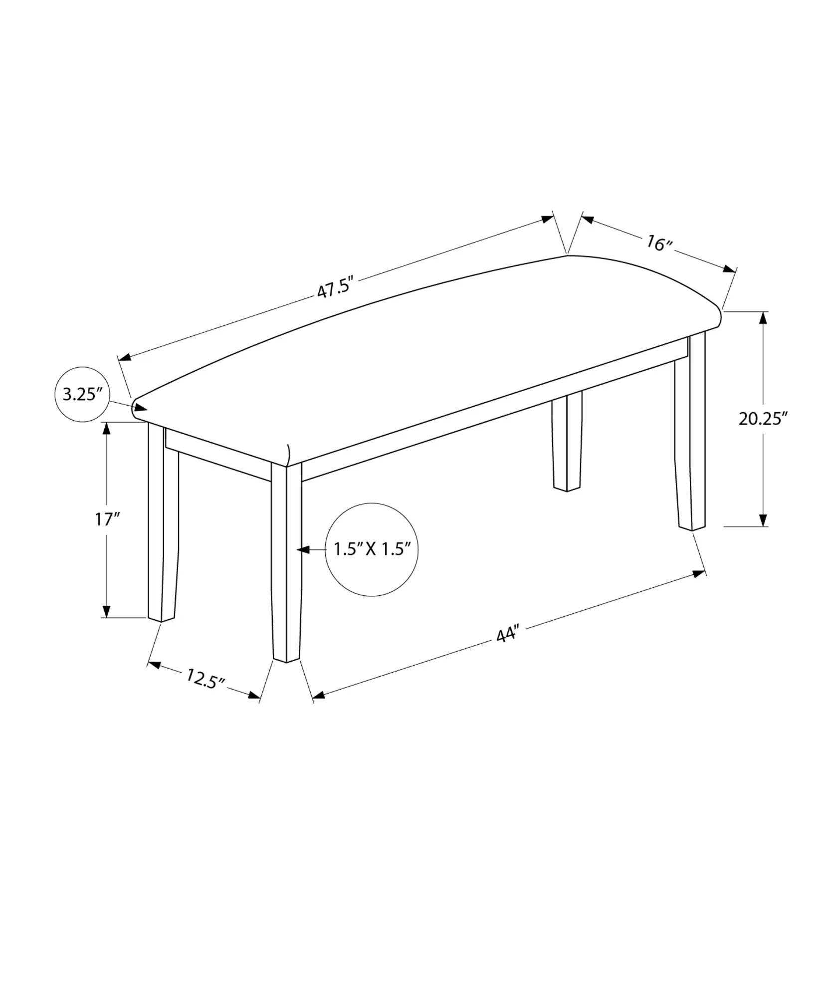 48" Rectangular Upholstered Wood Bench for Dining Room, Entryway, Hallway, Kitchen