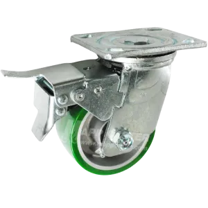 4" x 2" Green Polyurethane on Aluminum Wheel Swivel Caster with Total Lock Brake - 800 Lbs Capacity