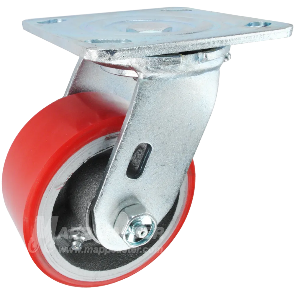 4" x 2" Red Polyurethane on Iron Wheel Swivel Caster - 800 Lbs Capacity