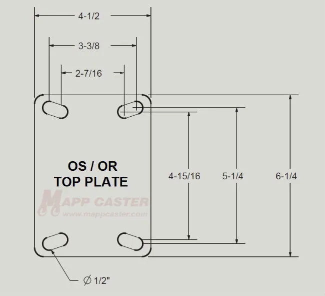 5" x 2" Polyurethane on Iron Wheel Rigid Caster with 6-1/4" x 4-1/2" Top Plate - 1,300 Lbs Capacity