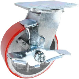 5" x 2" Red Polyurethane on Iron Wheel Swivel Brake Caster - 1,100 Lbs Capacity