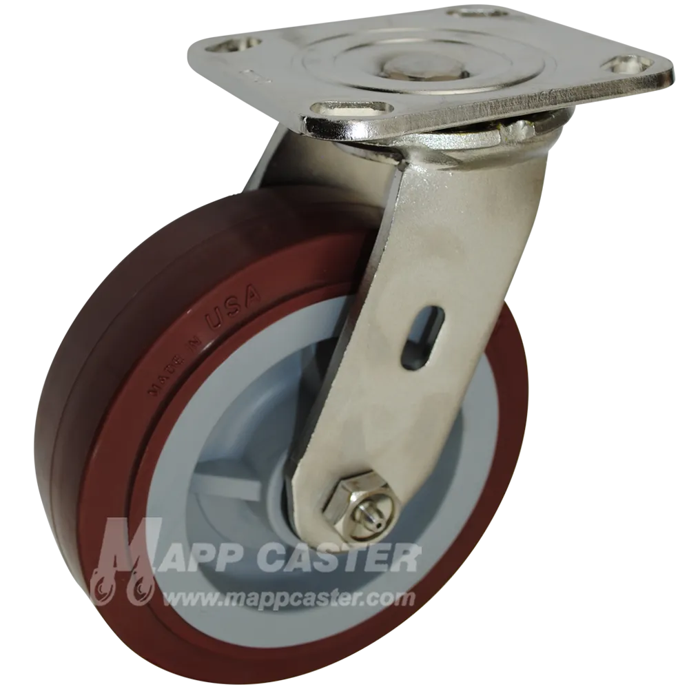 6" x 2" Polyurethane Wheel Stainless Steel Swivel Caster - 900 Lbs Capacity