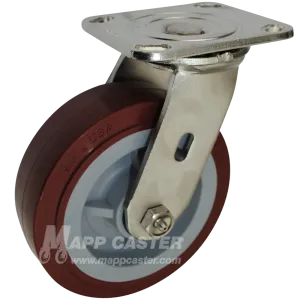 6" x 2" Polyurethane Wheel Stainless Steel Swivel Caster - 900 Lbs Capacity