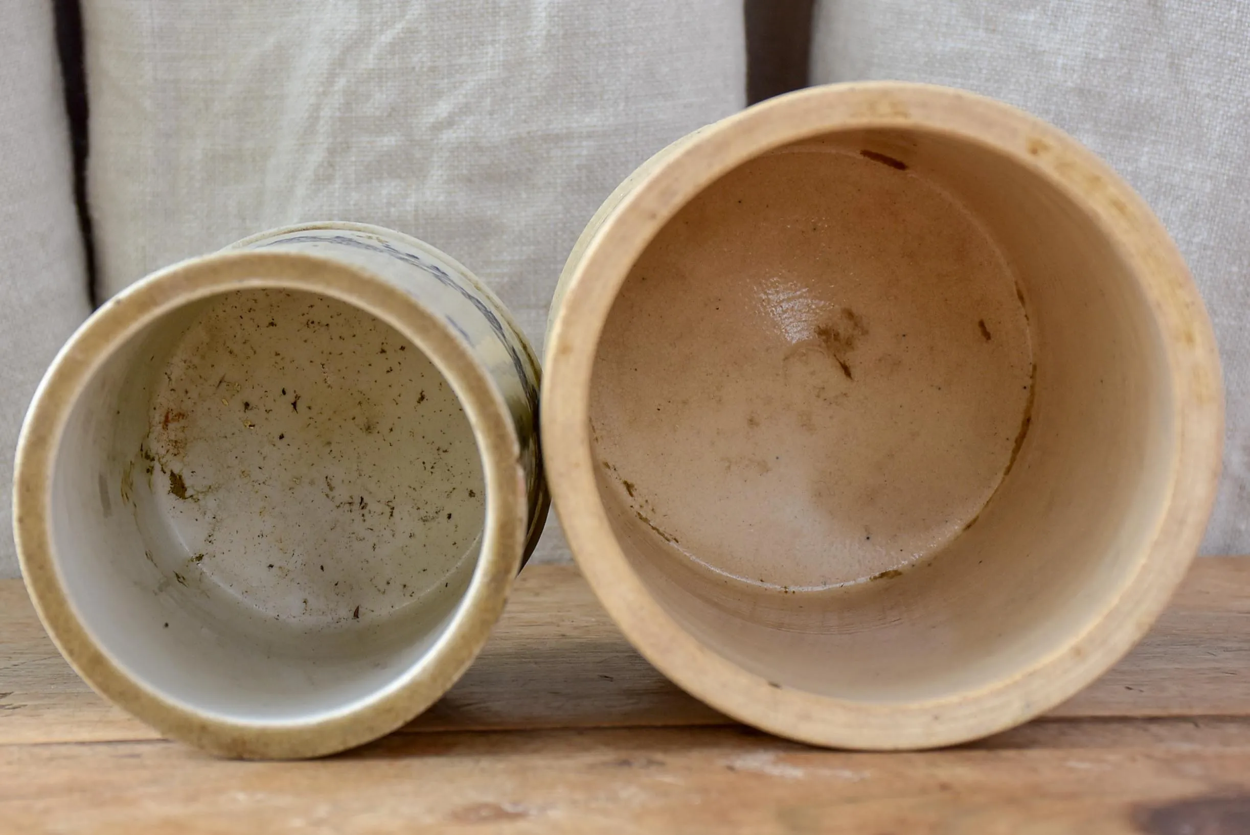 Antique French stoneware pots - flour and coffee