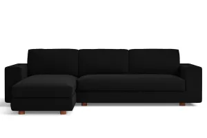 Arezzo 4 Seater Left Hand Facing Chaise Lounge Corner Sofa Black Linen Fabric