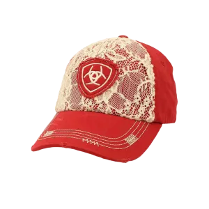 Ariat M&F Women's Red Lace Overlay Embroidered Logo Cap