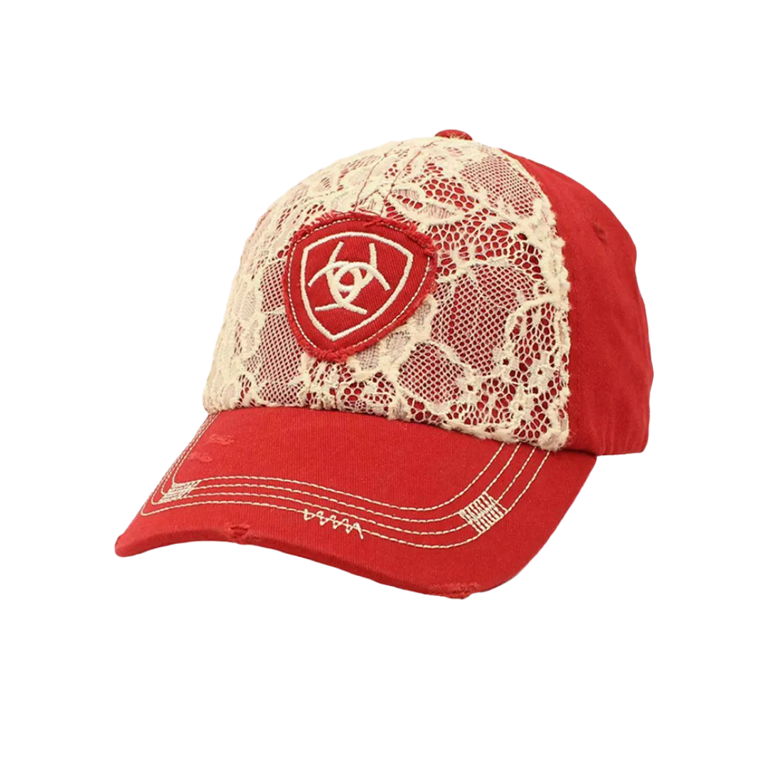 Ariat M&F Women's Red Lace Overlay Embroidered Logo Cap