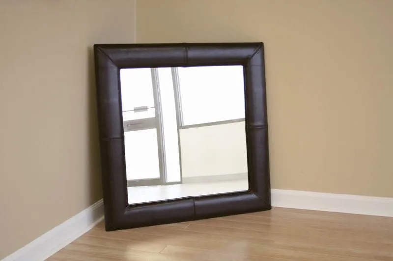 Baxton Studio Square Espresso Leather Mirror