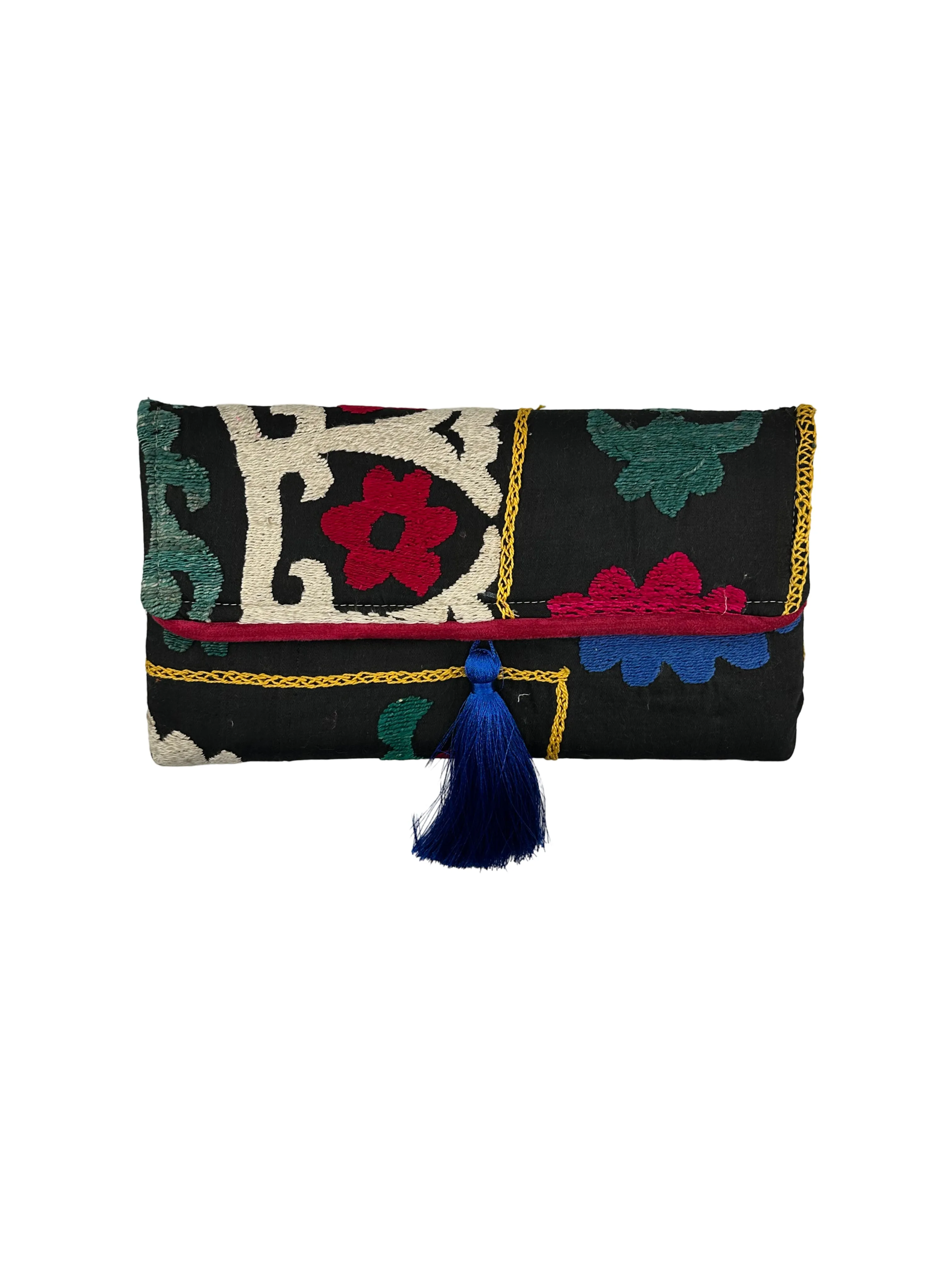 Black and Red Flowers Embroidered Clutch