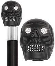 Black Skull Head Cane With Swarovski Crystal Eyes and Teeth-Italian Handle w/Custom Shaft and Collar