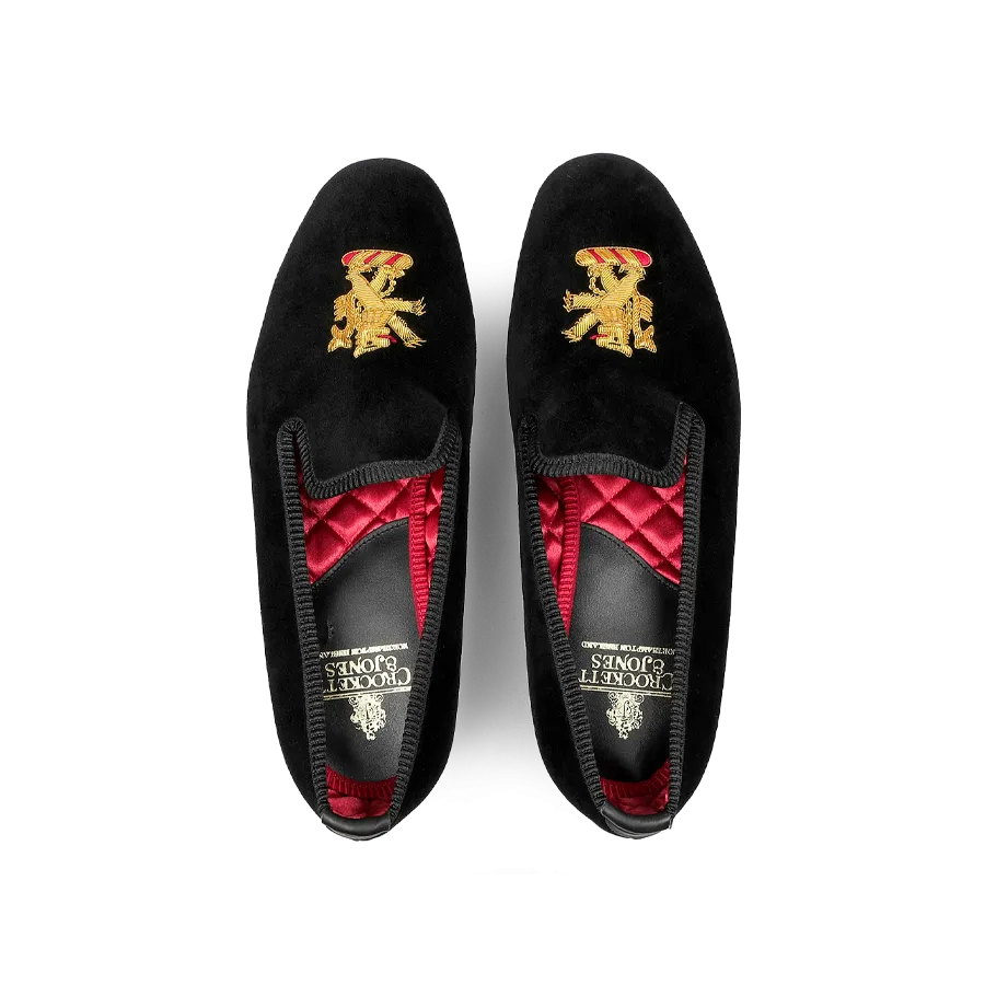 Black Velvet Lion Rampant Albert Slippers