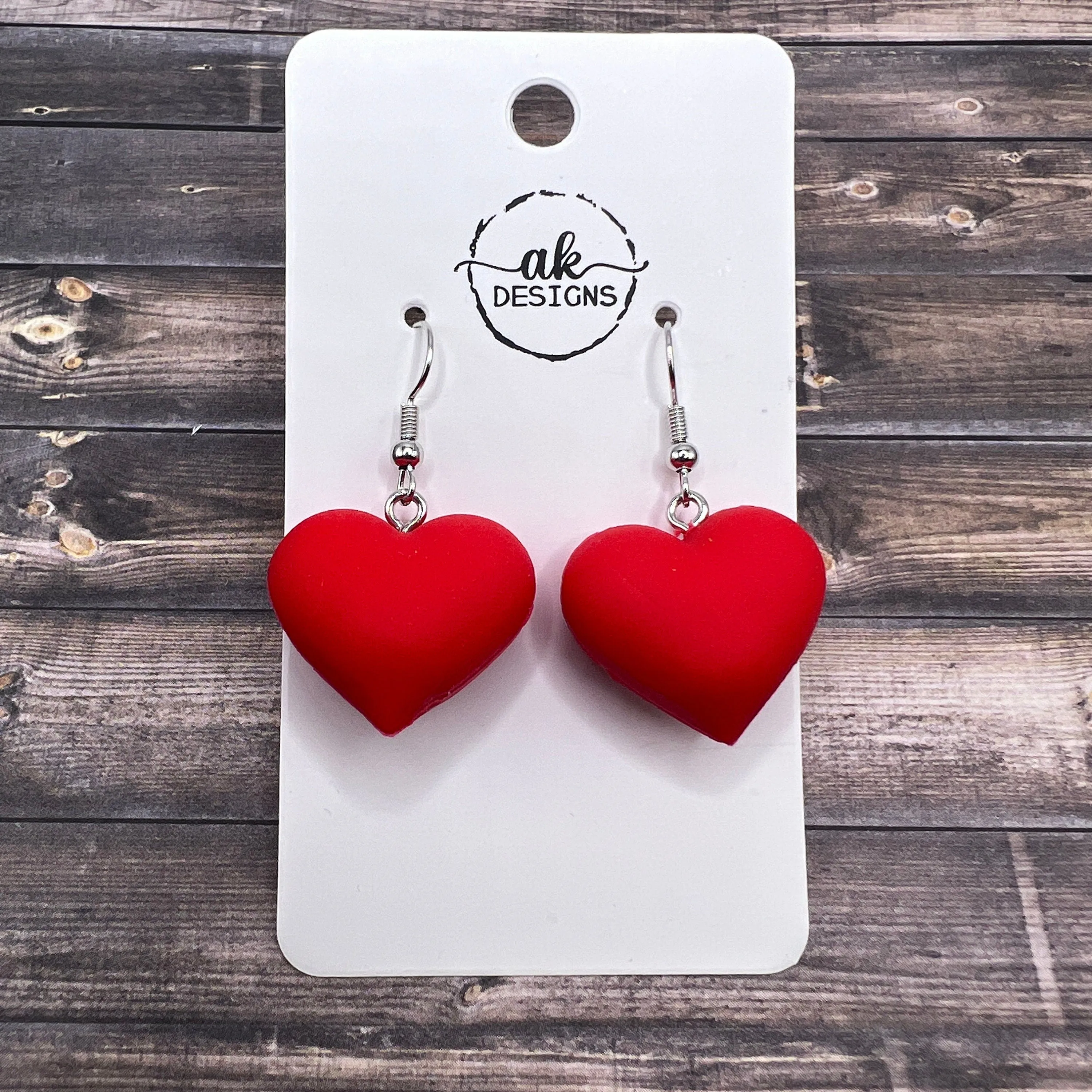 Bold Red Puffy Heart Valentine Earrings