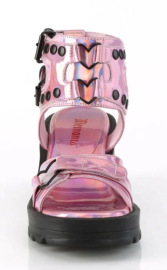 BRATTY-07 Pink Holo Chunky Heel Sandals