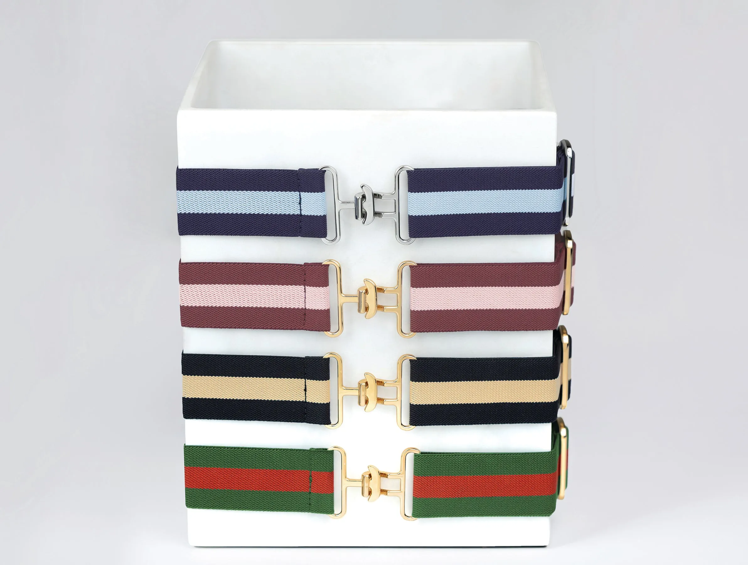 Burgundy and Blush Striped Stretch Belt