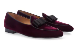 Burgundy Velvet Bowtie Loafers