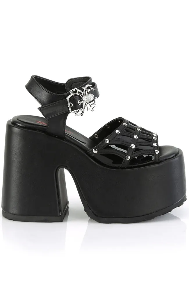 CAMEL-17 Black Matte Platform Spider Sandals