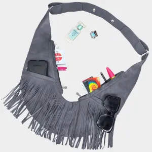 Carbon Fringe Leather Sash Bag