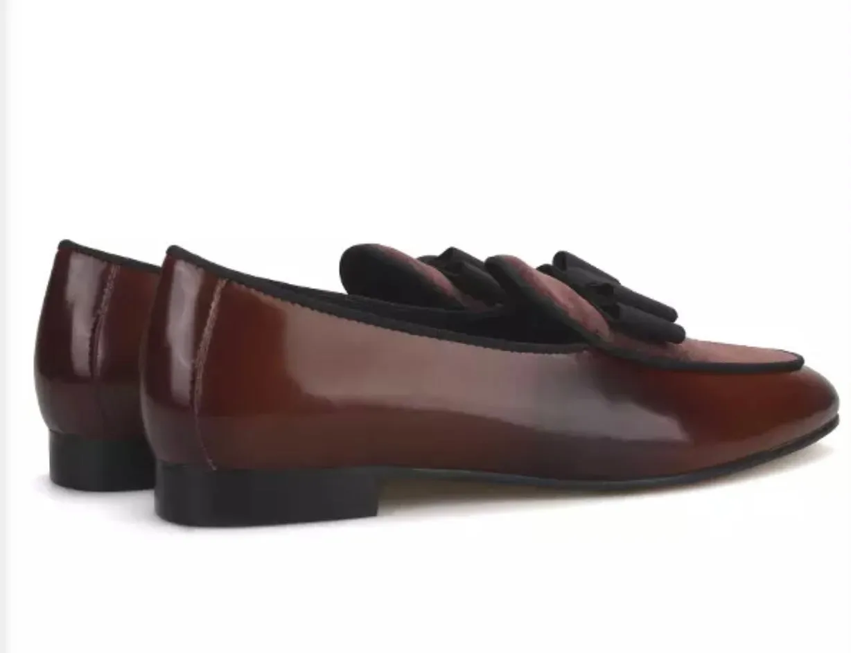 Chocolate Ribbon Tassel Patent Leather Loafers