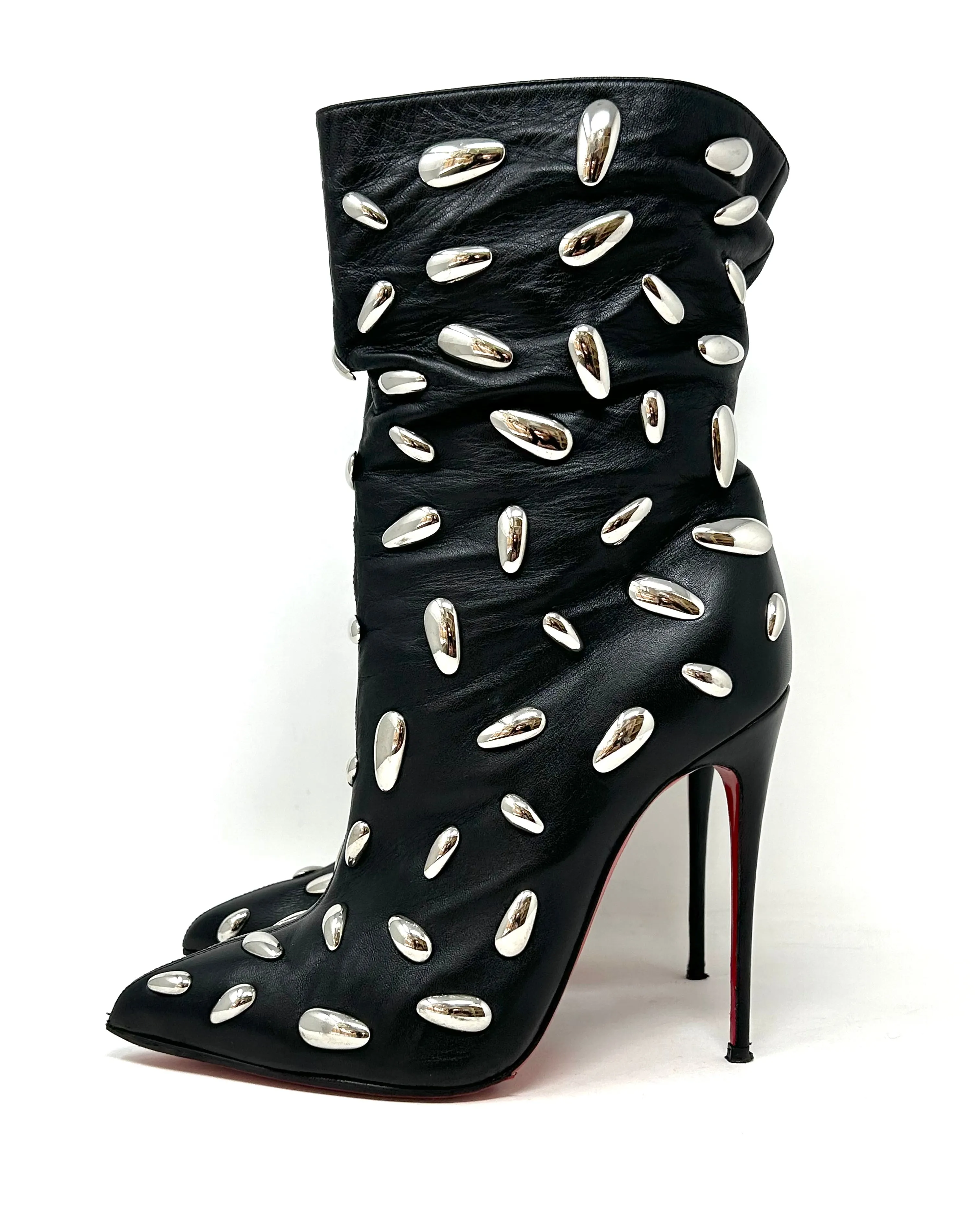 Christian Louboutin Nail Bootie 120 Black Leather Studded Heel Boots 38.5 UK 5.5