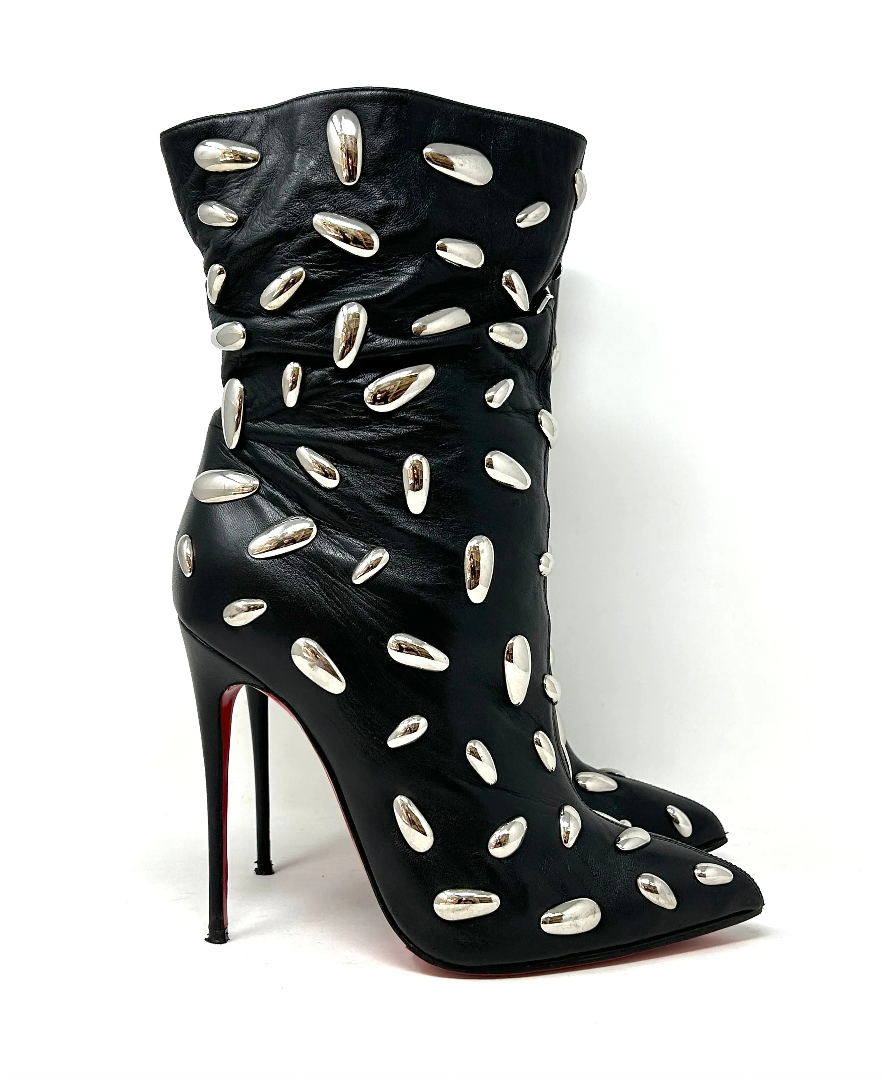 Christian Louboutin Nail Bootie 120 Black Leather Studded Heel Boots 38.5 UK 5.5