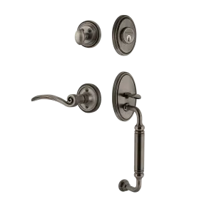 Classic Handleset with C-Grip and Classic Rosette with Swan Lever in Antique Pewter