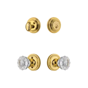 Classic Rosette Entry Set with Crystal Knob in Polished Brass