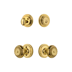 Classic Rosette Entry Set with Meadows Knob in Unlacquered Brass