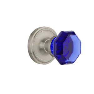 Classic Rosette with Cobalt Waldorf Knob in Satin Nickel