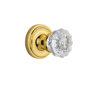 Classic Rosette with Crystal Knob in Unlacquered Brass