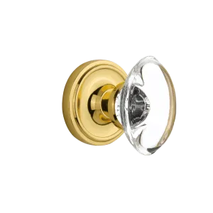 Classic Rosette with Oval Clear Crystal Knob in Polished Brass