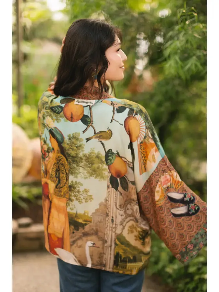 Cropped Bamboo Kimono Cardigan Secret Garden with Swan - Not included in Black Friday Sale