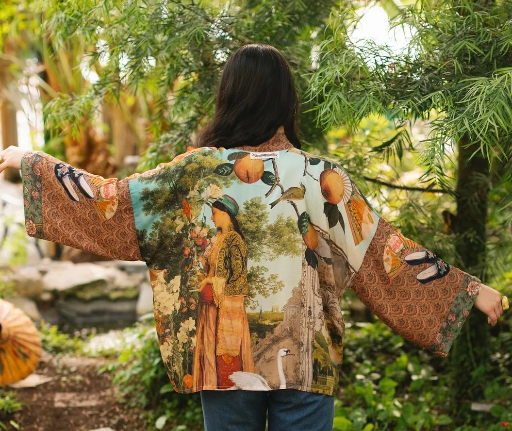 Cropped Bamboo Kimono Cardigan Secret Garden with Swan - Not included in Black Friday Sale