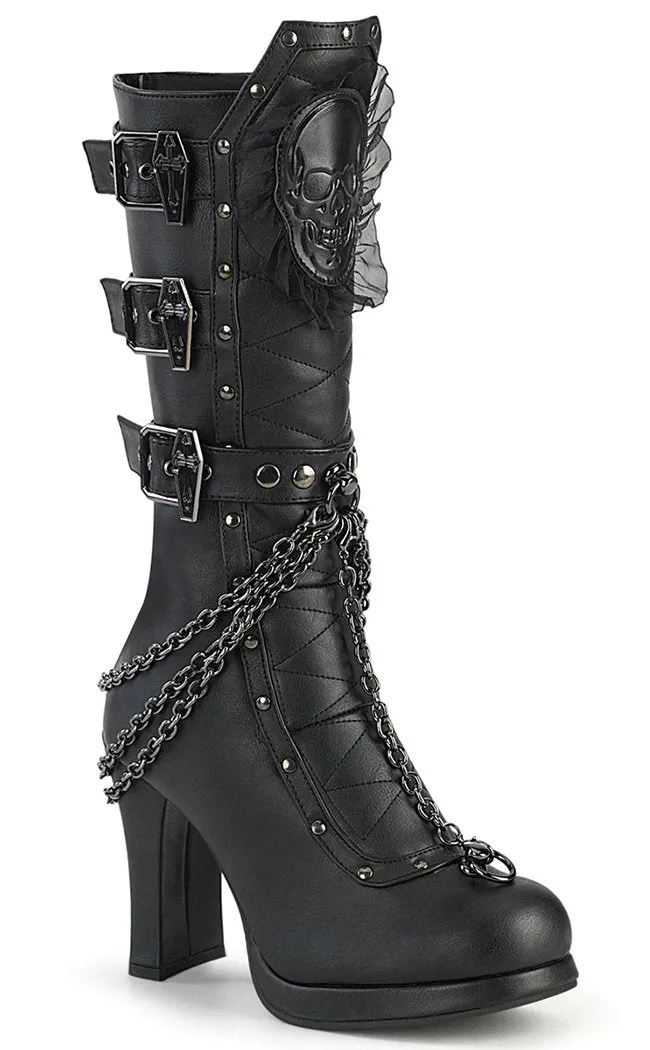 CRYPTO-67 Black Quilted Knee High Boots