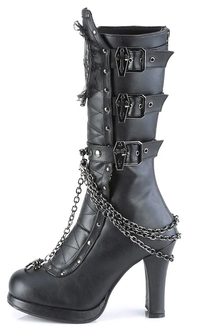 CRYPTO-67 Black Quilted Knee High Boots