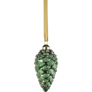 Dark Green Glass Pine Cone Hanging Ornaments, Set of 12