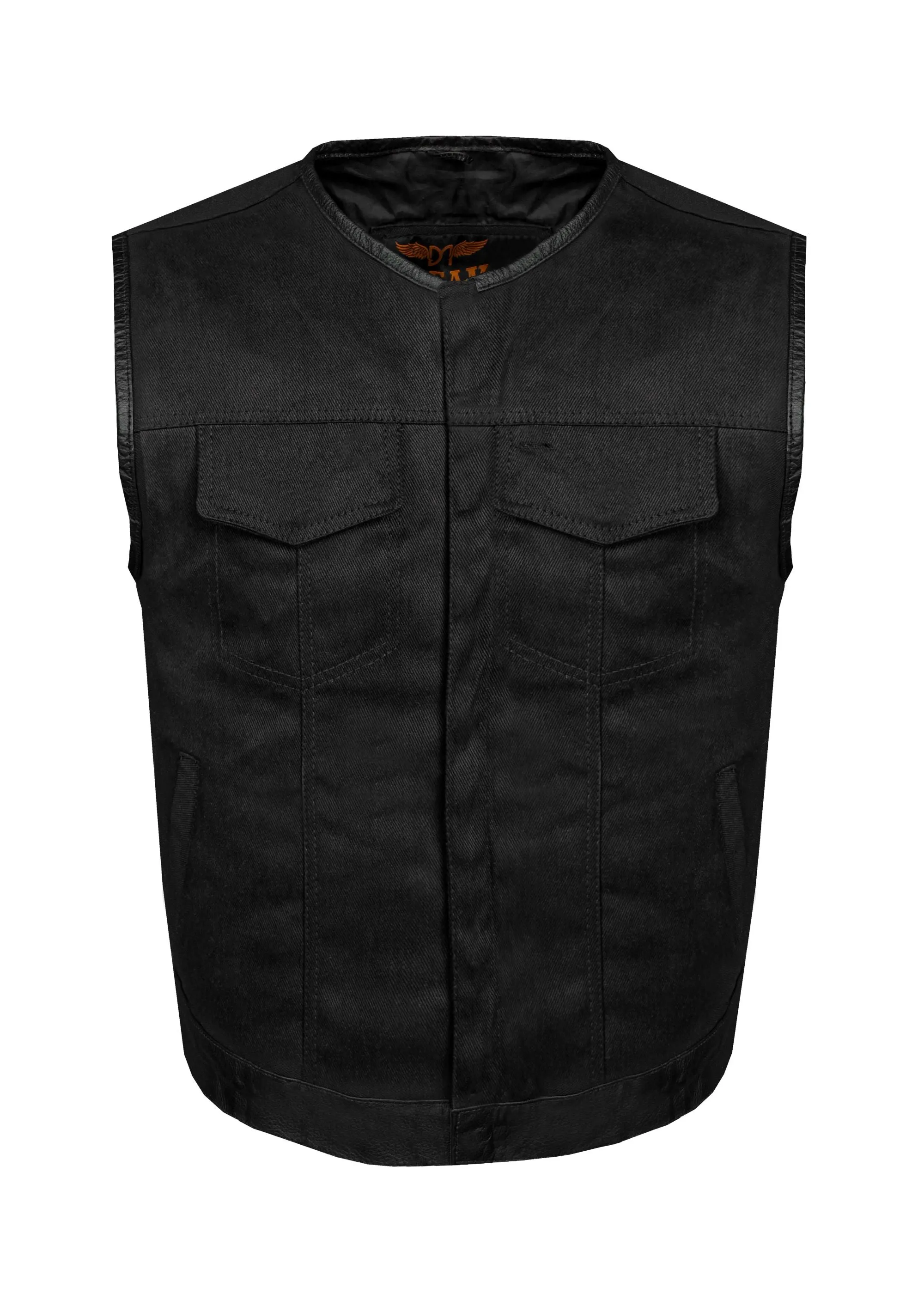 Dream Apparel Men's Premium Black Denim Motorcycle Club Vest Conceal Carry Pockets