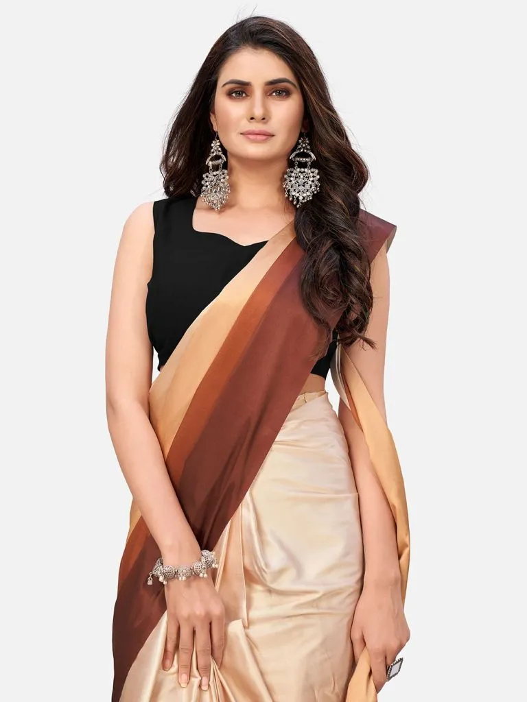 Dreamy Brown and Beige Satin Ready to wear Saree