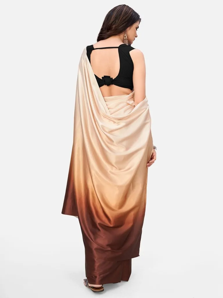 Dreamy Brown and Beige Satin Ready to wear Saree