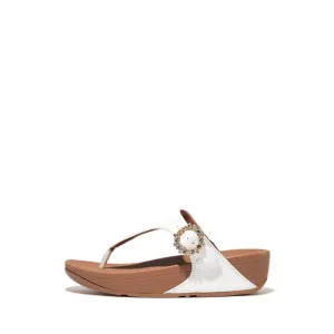 Fitflop Lulu Women's Crytal-Buckle Leather Toe-Post - Cream