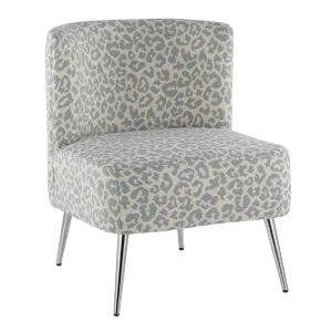 Fran Contemporary Slipper Chair in Chrome and Blue Leopard Fabric by LumiSource