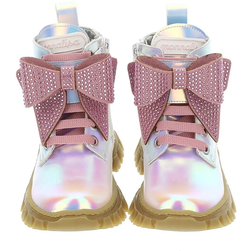 Girls Shiny Combat Boots With Rhinestones