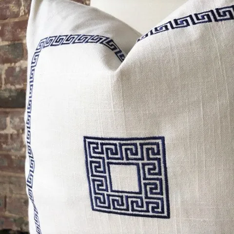 Greek Key Pillow - Bone / Navy