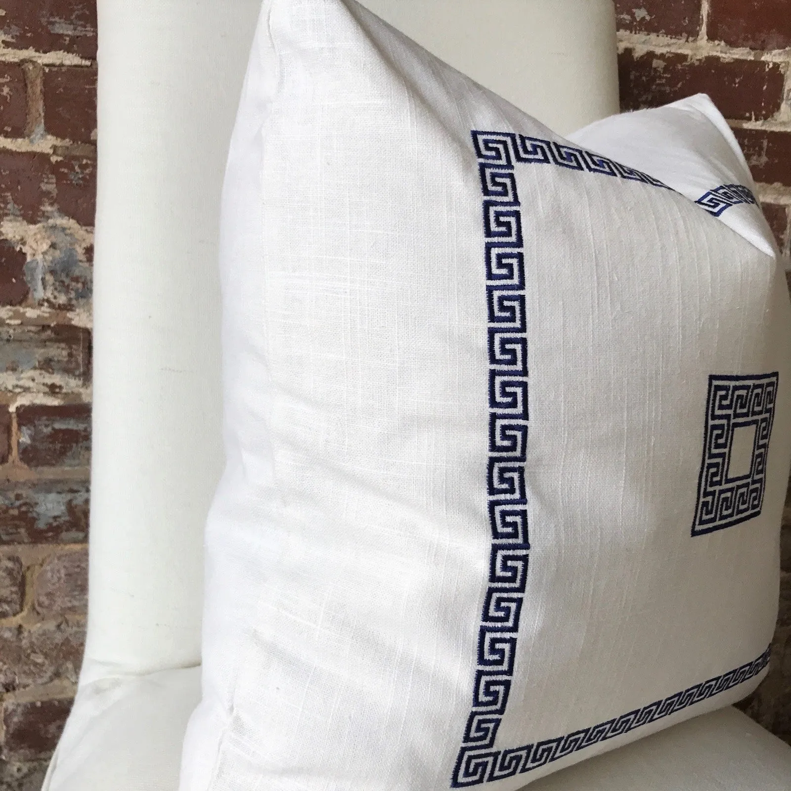 Greek Key Pillow - Bone / Navy