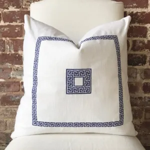 Greek Key Pillow - Bone / Navy