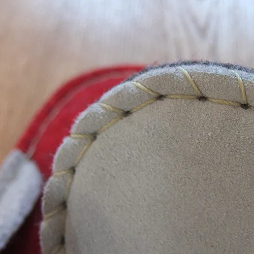 Grey & Red Felt Slipper - Suede Sole