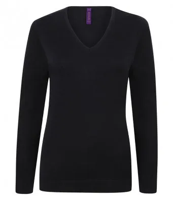 Henbury Ladies Lightweight Cotton Acrylic V Neck Sweater