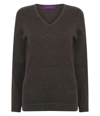 Henbury Ladies Lightweight Cotton Acrylic V Neck Sweater